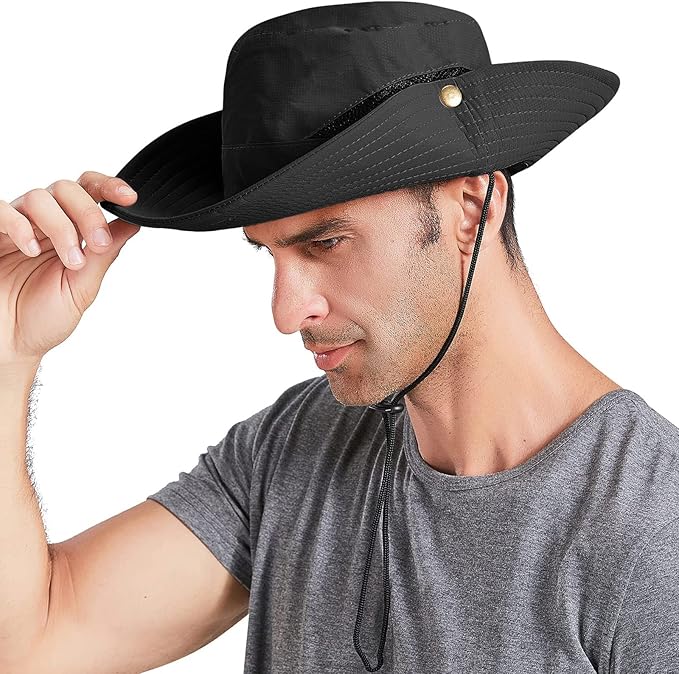 Men's Sun Hat Outdoor UPF50+ Mesh Wide Brim Bucket Safari Cap Foldable Waterproof Boonie Fishing Hats