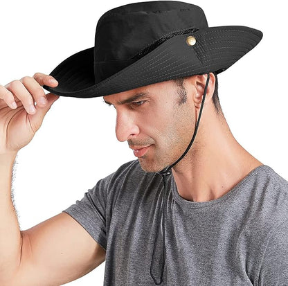 Men's Sun Hat Outdoor UPF50+ Mesh Wide Brim Bucket Safari Cap Foldable Waterproof Boonie Fishing Hats