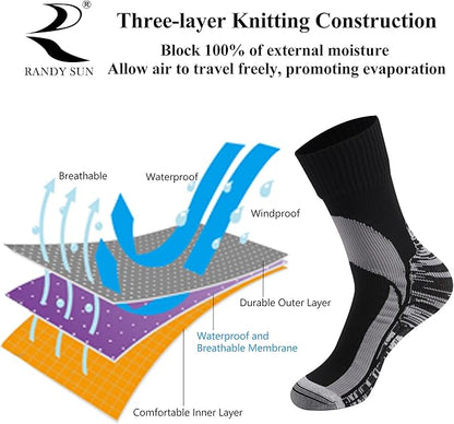 RANDY SUN Waterproof Breathable Socks, [SGS Certified] Unisex Novelty Skiing Trekking Hiking Wading Trail Socks