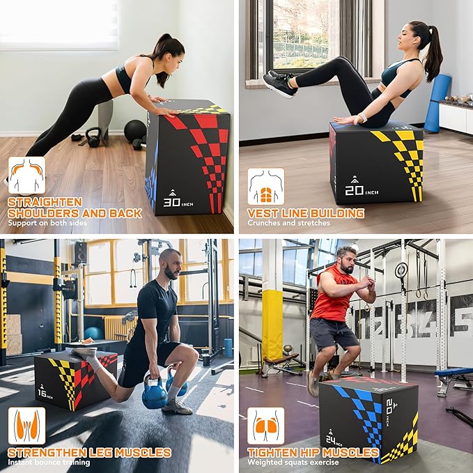 GIKPAL Plyo Jumping Exercise Box, High-Density Foam Plyometric Jump Box for Home Gym Workout, Multiple Size Box Jumps for Step-Up, Box Squat, Explosive Training