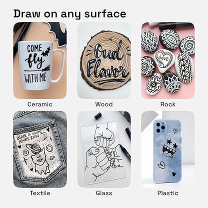 ARTISTRO 12 Black Acrylic Paint Markers - Medium Point Paint Pens for Rock, Fabric, Wood, Glass, Ceramic, Black Paper, Scrapbooking Crafts, Card Making, DIY Photo Album