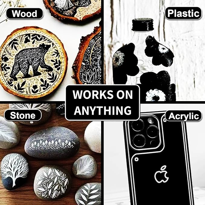 Acrylic Paint Pens Waterproof Markers 6 White Permanent Marker Pens Acrylic Pens for Rock Painting Glass Stone Ceramic Metal Fabric Pebble Painting pens Craft Supplies