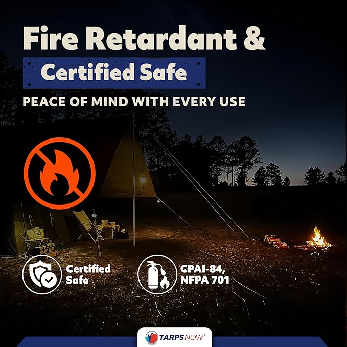 TarpsNow® Fire Retardant Tarp - 12' x 16' - 18 MIL Heavy Duty Canvas Tarp - Flame & Tear Resistant w/Brass Grommets - Best for Safety, Outdoors, Camping, Boating, Welding, Woodpile, House, Fire Pit