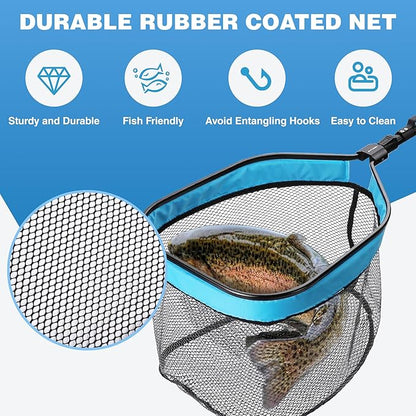 FLISSA Floating Fishing Net, Folding Fish Net for Portablity and Storage, Durable Landing Net for Salmon, Catfish, Bass, Trout Fishing, Great for Fly Fishing, Kayak or Boat Fishing