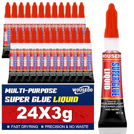 24 X 3g Super Glue Liquid, Clear Strong Adhesive,Fast Drying Cyanoacrylate Glue for Wood, Rubber, Leather, Hard Plastic, Metal, DIY Crafts and More