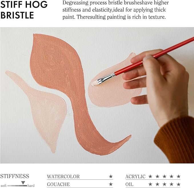 ARTIFY 41 Pieces Long Handle Paint Brushes, Expert Series, Hog Bristle, Horse Hair and Nylon Hairs Art Set Includes a Carrying Canvas Roll, for Acrylic, Oil, Watercolor and Gouache