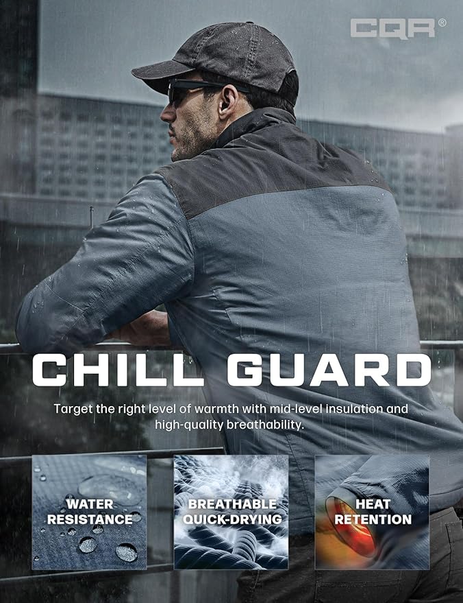 CQR Men's Lightweight Insulated Jacket, Windproof Packable Water Resistant Warm Active Coat for Hiking Work Outdoor Tactical