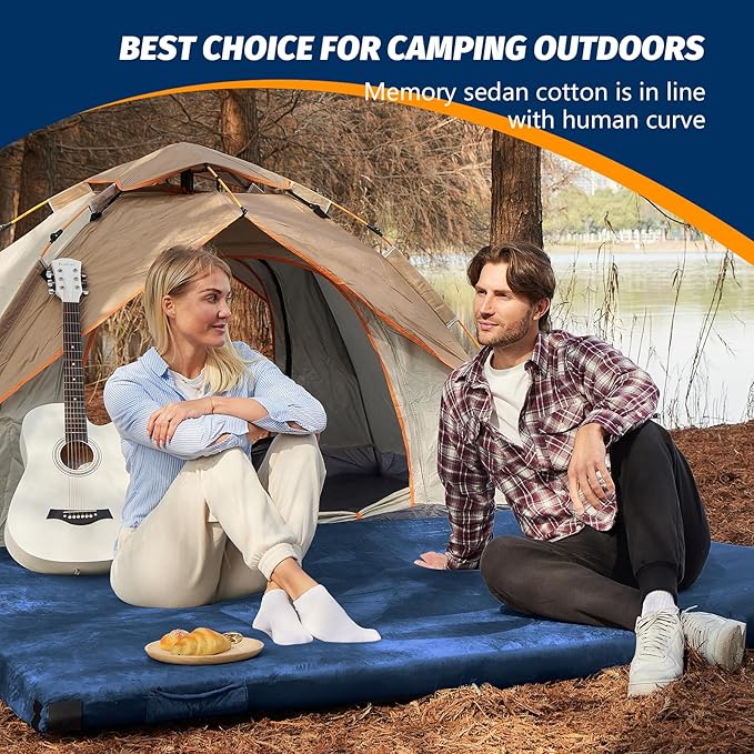 CYMULA Memory Foam Camping Mattress Pad, CertiPUR-US Sleeping Mat, Portable Roll Up Mattress for Adults, Camping Bed Pads for Sleepover, Car Bed with Travel Bag