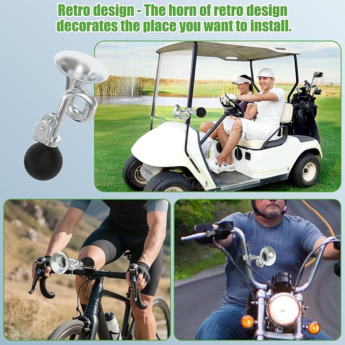 10L0L Golf Cart Bugle Horn, Retro Chrome Snail Air Horn for Yamaha, EZGO, Club Car | Loud & Classic Safety Horn | Universal Fit for Golf Carts, Bikes, Boats | Stainless Steel & Weatherproof