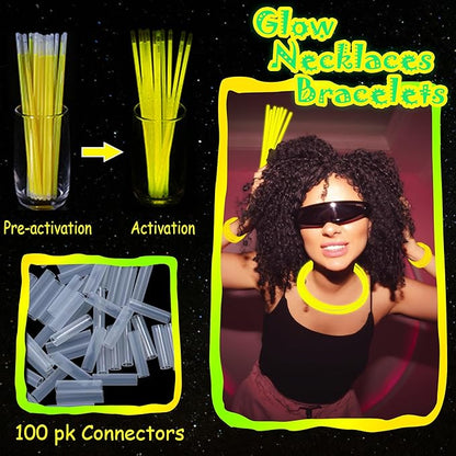 ILHSTY 100 pk Glow Sticks Bulk Party Favors and Decorations - 8" Glow in the Dark Party Supplies For Halloween Neon Party Light up Glow sticks Necklaces & Bracelets (Yellow*100)
