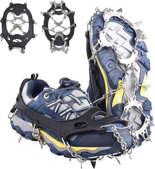 Azarxis Walk Traction Ice Snow Cleat Treads Grips Grippers Crampons Creepers with 19 Spikes for Shoes Boots Men Women Walking Climbing Hiking Fishing Heavy Duty Anti Slip Stainless Steel