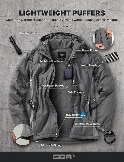 CQR Men's Lightweight Insulated Jacket, Windproof Packable Water Resistant Warm Active Coat for Hiking Work Outdoor Tactical