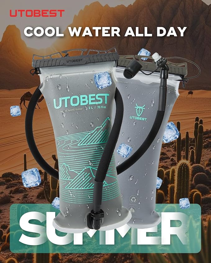 Insulated Water Bladder with Bite Valve Cover Keeps Water Cool or Warm for Hours, Leakproof TPU Hydration for Hiking Camping and Backpacking