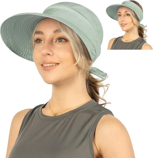 SUN CUBE Women Sun Hat for Outdoor UV Protection, Wide Brim Sun Hat Ponytail, Convertible Zip-Off Beach Hat Visor