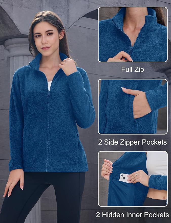MAGCOMSEN Fleece Jacket Women Zip UP Lightweight Soft Polar Warm Winter Jackets for Women with Pockets Outdoor Hiking