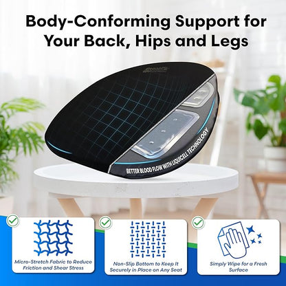 ERGO21 Travel Seat Cushion with LiquiCell Technology – Thin Orthopedic Butt Pillow for Sciatica, Tailbone, Coccyx & Back Pain – Seat Pad for Car Driving, Truck, Wheelchair, Airplane, Office, Home Use