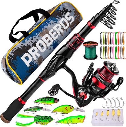 Fishing Rod Reel Combo - Fishing Poles and Reels Combos - Carbon Fiber Telescopic Fishing Pole with 2000 Spinning Reel Combos - Freshwater Bass Fishing Tackle Set Fishing Rods Kit