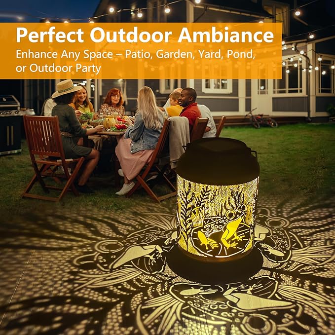 Solar Lantern Outdoor Frog Garden Decor, IP65 Waterproof Hanging Solar Powered Lights Birthdays Gifts for Women Mom, Metal Decorative Light for Patio Yard Lawn Porch Backyard Christmas