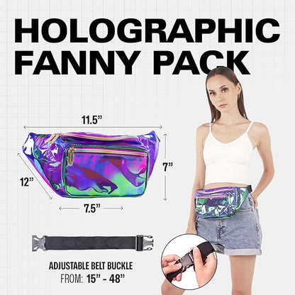 Holographic Fanny Pack Belt bag - Crossbody Waist Bag for Men or Women - Hands-Free, Waterproof Large Bumbag for Hiking, Running, and Travel (purple)