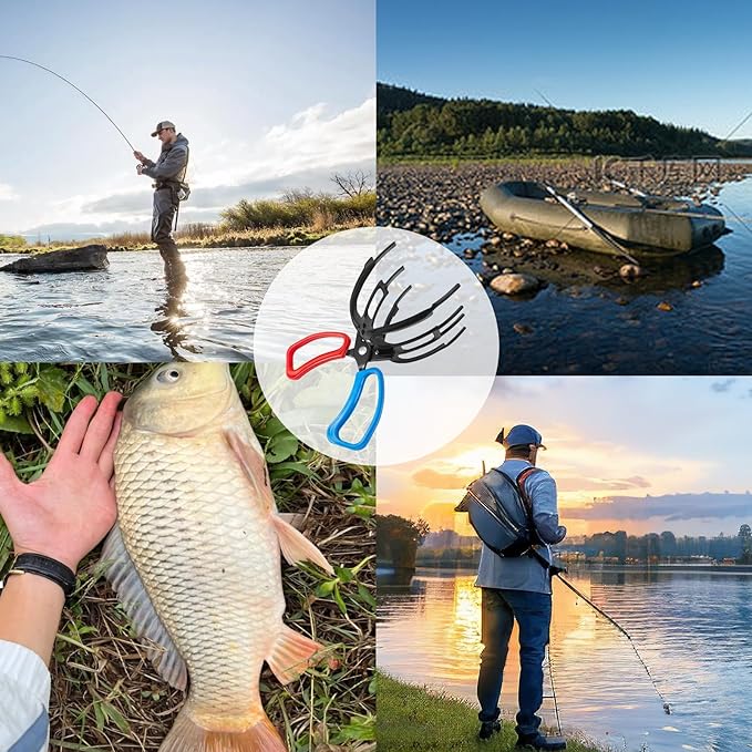 2 PCS Fish Gripper, 3 Claw Fish Grippers for Fishing Pliers, Metal Control, Multi 3 Teeth Clamp Claw Grabber Tool for Most Freshwater Hook Remover, Tackle Holder