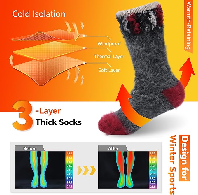 Sunew Warm Thermal Socks 4 Pack, Mens Womens Winter Heated Outdoor Skiing Thermal Socks