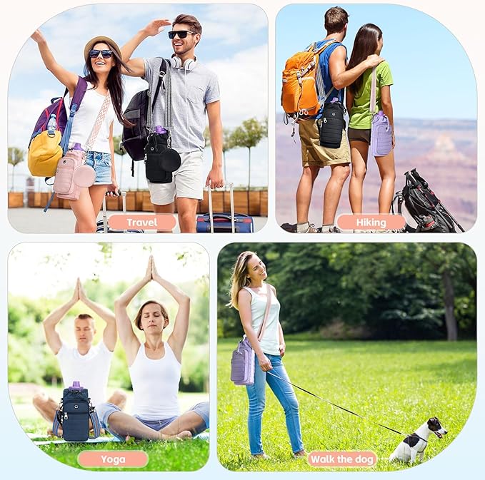 Water Bottle Carrier Bag with Strap, Sling Bag for Walking, Hiking, Cycling, Black, 40 Ounces