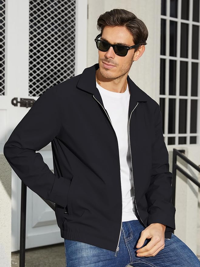TACVASEN Mens Lightweight Windbreaker Full Zip Up Laydown Collar Jackets Light Casual Coat with Zip Pockets
