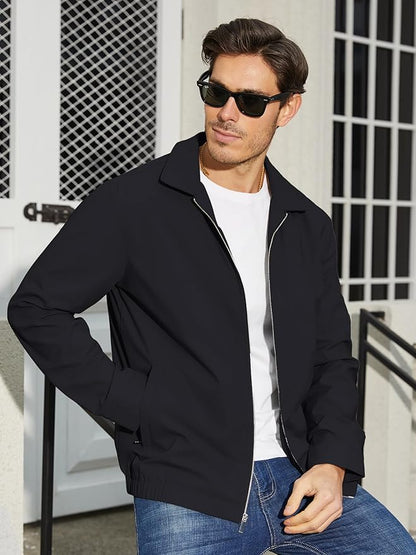 TACVASEN Mens Lightweight Windbreaker Full Zip Up Laydown Collar Jackets Light Casual Coat with Zip Pockets
