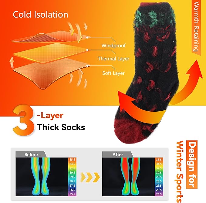 Sunew Warm Thermal Socks 4 Pack, Mens Womens Winter Heated Outdoor Skiing Thermal Socks