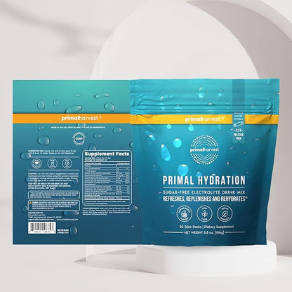 Primal Harvest Electrolytes Powder Packets Primal Hydration, Easy Open Packets, Energy Drink Mix 2 Pack Bundle (Lemon Berry, 60 Packs)