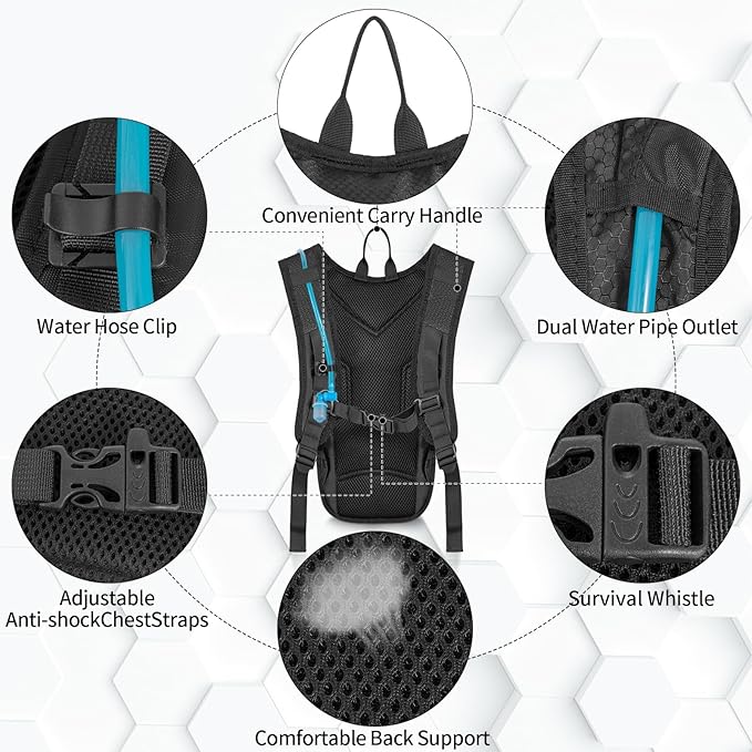 Hydration Backpack with 2L Water Bladder, Lightweight Hydro Pack for Cycling, Running, Hiking, Climbing