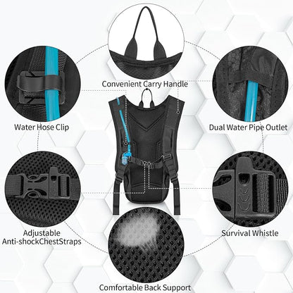 Hydration Backpack with 2L Water Bladder, Lightweight Hydro Pack for Cycling, Running, Hiking, Climbing