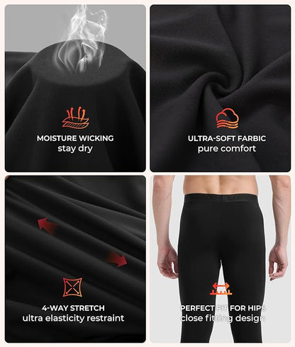 Men's Lightweight Thermal Underwear Bottoms Fleece Lined Long Johns for Men Base Layer Pants for Cold Weather