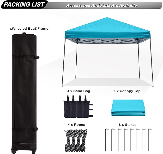 ABCCANOPY Stable Pop up Outdoor Canopy Tent 10 x 10 ft Base / 8 x 8 ft Top, Turquoise