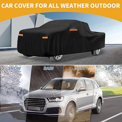 Universal Car Cover Waterproof All Weather 190T-PU, UV Sun Rain Protection, Fits for Truck Length Up to 220", with Left Side Zipper, Black