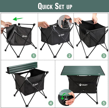 VILLEY Portable Camping Side Table, Ultralight Aluminum Folding Beach Table with Carry Bag for Outdoor Cooking, Picnic, Camp, Boat, Travel