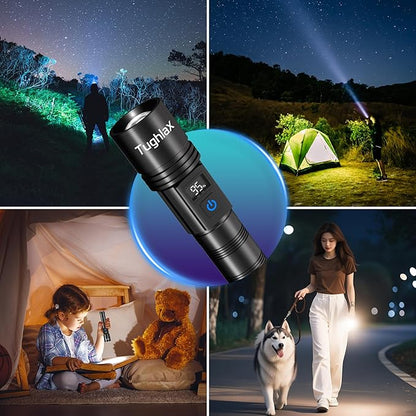 3Pack Rechargeable Flashlights High Lumens, Super Bright Flashlight with LCD Digital Display, 5Modes Adjustable LED Flashlight Tactical Flashlights High Powered, Flash Lights for Emergency