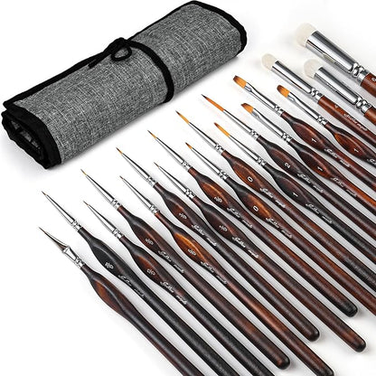 Golden Maple Miniature Paint Brushes Drybrush-18PCS Micro Detail Paint Brush Set, Small Fine Detail Model Brushes for Acrylics, Watercolors & Paint by Number, Figurine - Cocoa Brown