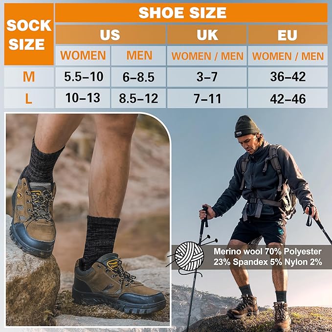 EBMORE Merino Wool Thermal Warm Socks Thick Winter Hiking Cozy Crew Comfy Cushioning Socks 4 Pairs for Women Men