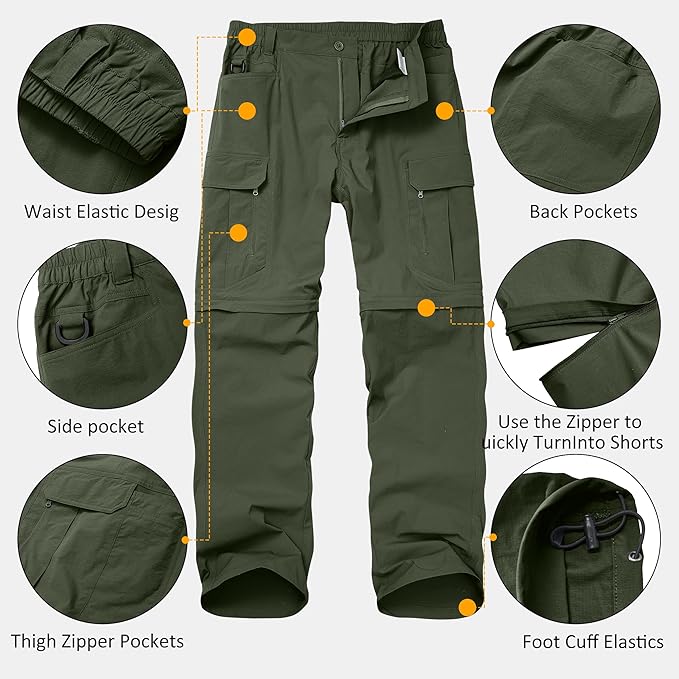 Mens Hiking Pants Convertible Lightweight Quick Dry Zip Off Waterproof Outdoor Travel Fishing Hunting Pants