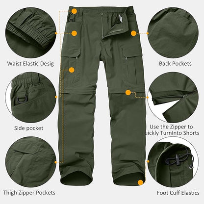 Mens Hiking Pants Convertible Lightweight Quick Dry Zip Off Waterproof Outdoor Travel Fishing Hunting Pants