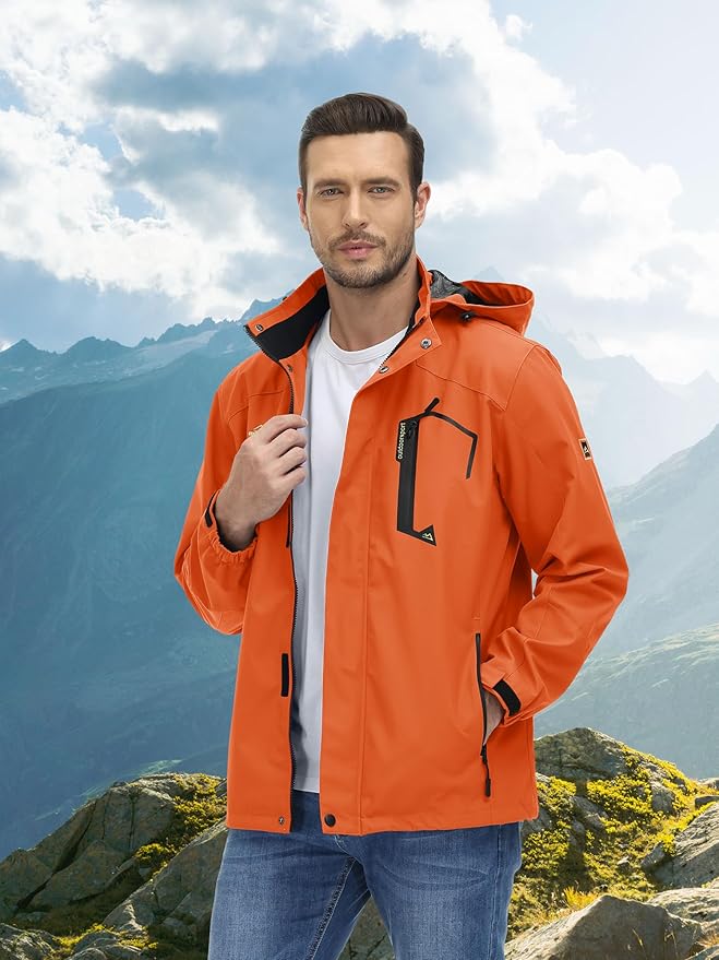 MAGCOMSEN Men's Lightweight Windbreaker Rain Jacket Raincoat with Detachable Hood for Hiking Fishing Activewear