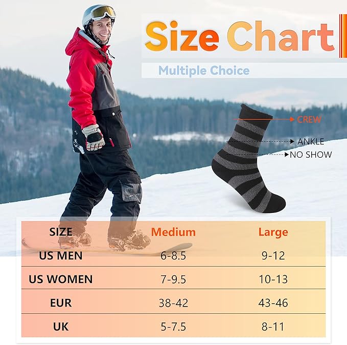 Sunew Warm Thermal Socks 4 Pack, Mens Womens Winter Heated Outdoor Skiing Thermal Socks