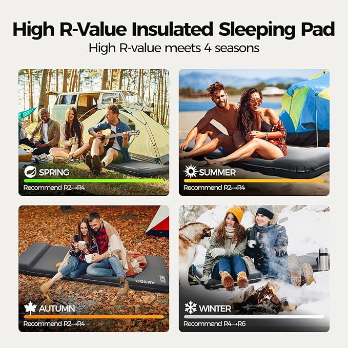 OGERY Self Inflating Sleeping Pad with Electric Pump, 3.15" Ultra-Thick Memory Foam Camping Pad, 4 Season Camping Mattress Pad with Built-in Pillow, Camping Essentials Gear for Tent Travel Car