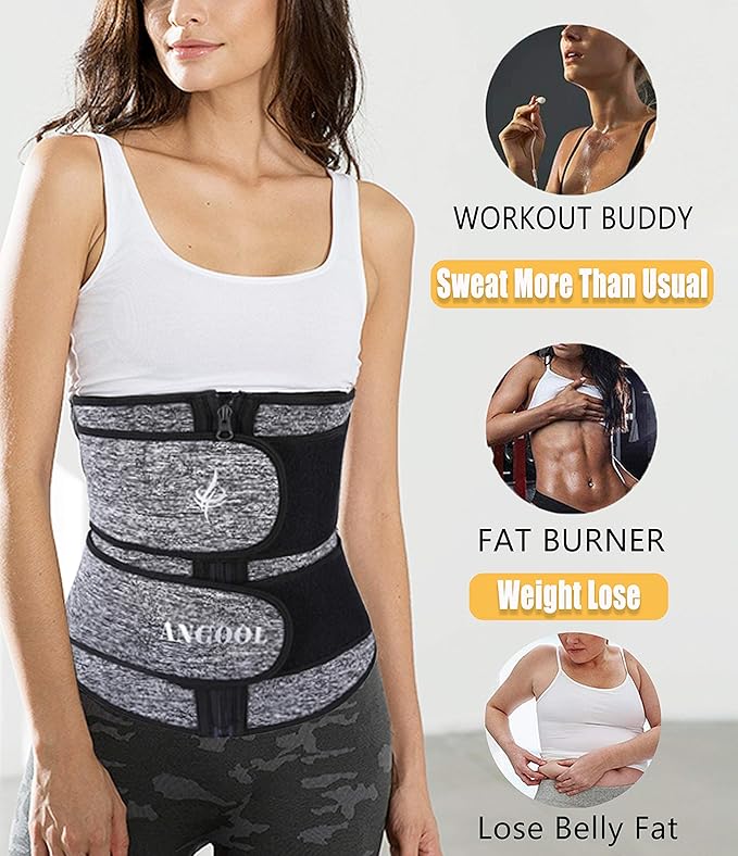 ANGOOL Neopren Waist Trainer for Women,Workout Plus Size Trimmer Belt Sauna Sweat Corset Cincher with Zipper
