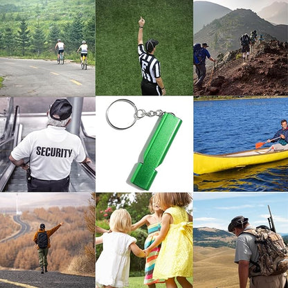 4-Pack Loud 120dB Double Tube Emergency Whistle - Aluminum Alloy, Corrosion-Resistant Safety Whistle with Lanyard & Keychain-Ideal for Camping Hiking Boating Fishing Survival Tool