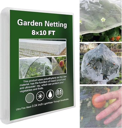 Garden Netting Ultra Fine 8x10Ft, Plant Covers, Barrier Mesh for Plant Vegetables Fruit Flower Tree, Row Cover Raised Bed Protection Net, Bird Screen