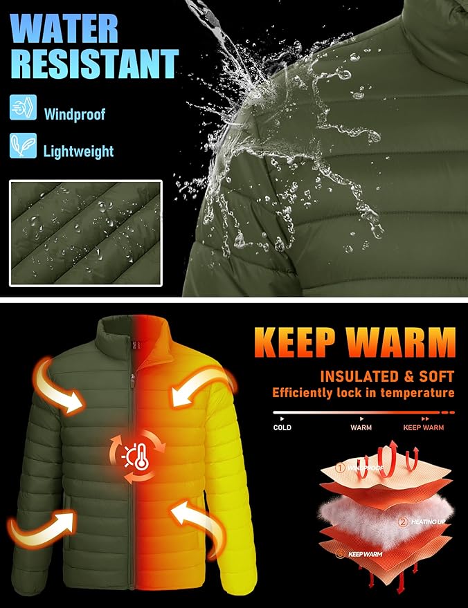 TACVASEN Men's Lightweight Puffer Jacket Winter Quilted Puffy Jackets Warm Water-Resistant Windproof Insulated Coats