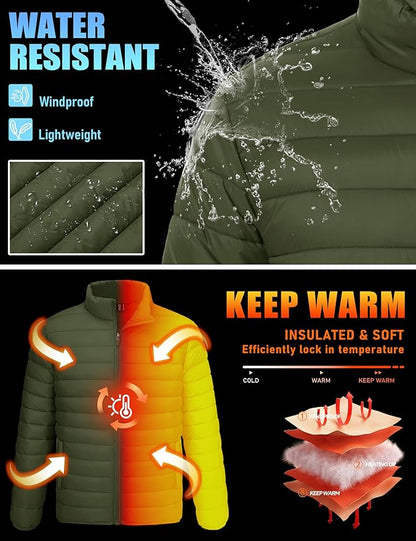 TACVASEN Men's Lightweight Puffer Jacket Winter Quilted Puffy Jackets Warm Water-Resistant Windproof Insulated Coats