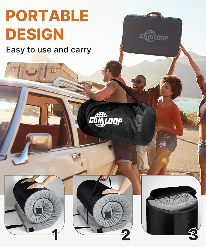 4 INCH Thick Foam Camping Mattress [Car/Tent/Cot] 30D Foam Portable Floor Sleeping Mat Cot Pad Roll Up Mattress for Guests Sleepovers RV Truck Camper